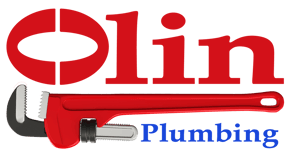 Logo with Pipe Wrench and OLIN in Red and Plumbing in Blue with No Stroke and No Shadow - LAYERED and CORRECTED